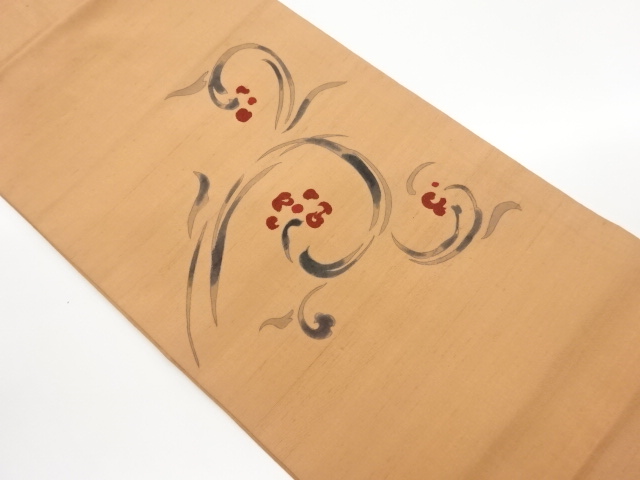 手織り紬唐草模様刺繍名古屋帯